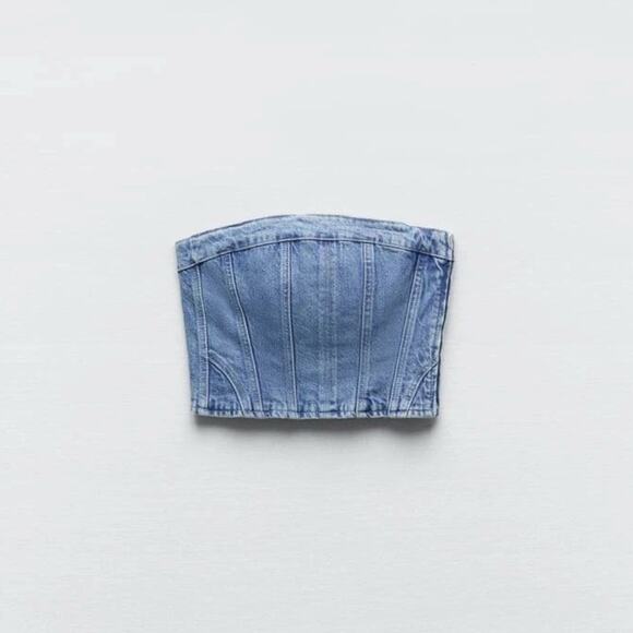 Zara Blue Denim Strapless NWOT Size Small - Picture 11 of 13